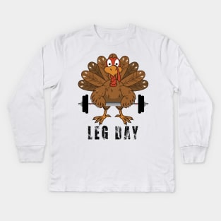 Funny Deadlifting Turkey Thanksgiving Leg Day Deadlift Kids Long Sleeve T-Shirt